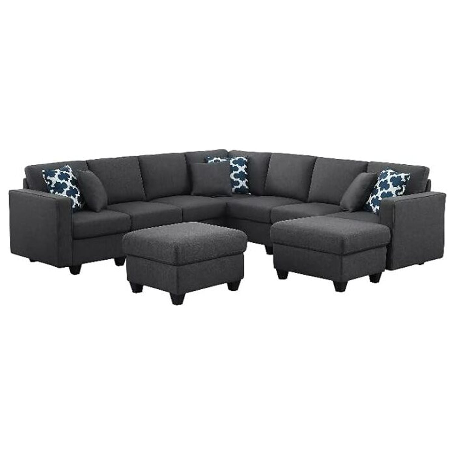 Dark Gray Fabric Reversible Sectional Sofa with Two Ottoman B437