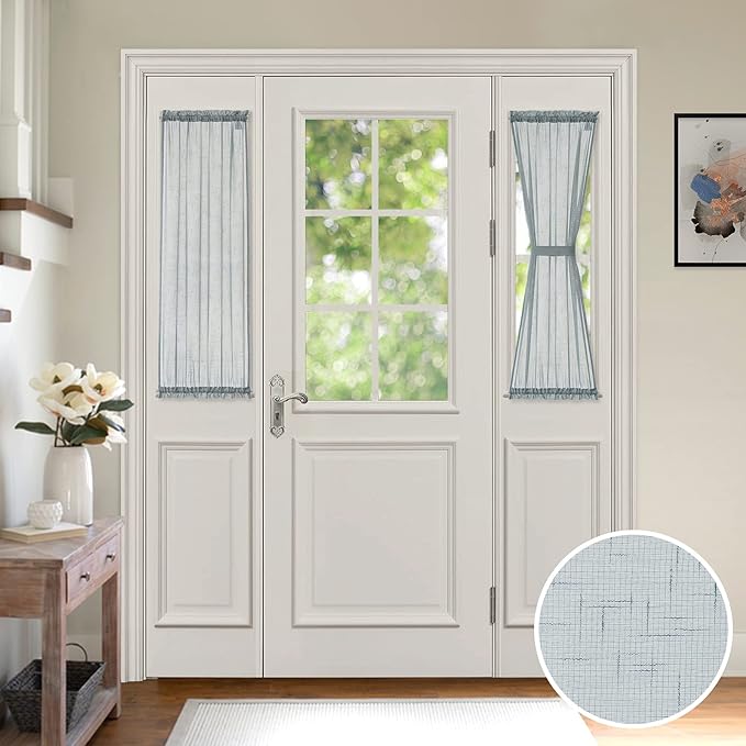 2 Panels Sheer Linen Curtains W 25 x L 40 Inches Teal K477