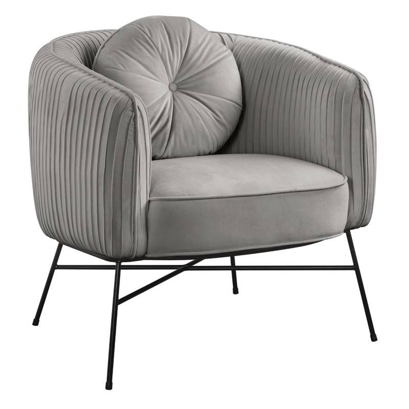 Gray Velvet Barrel Accent Chair with Metal Base U801