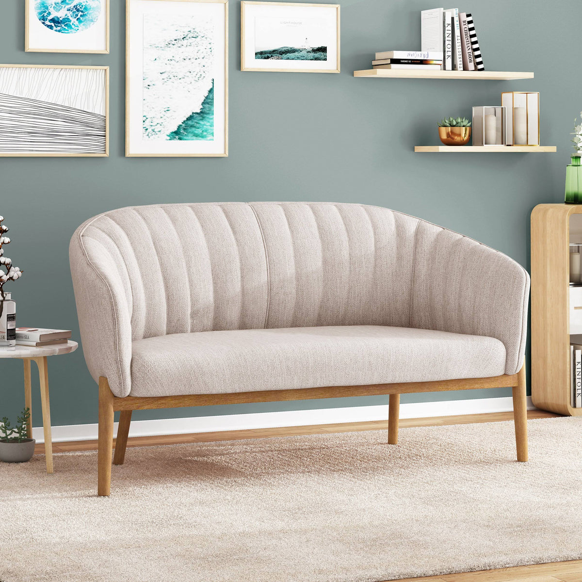 Teal Fabric Loveseat Q873480