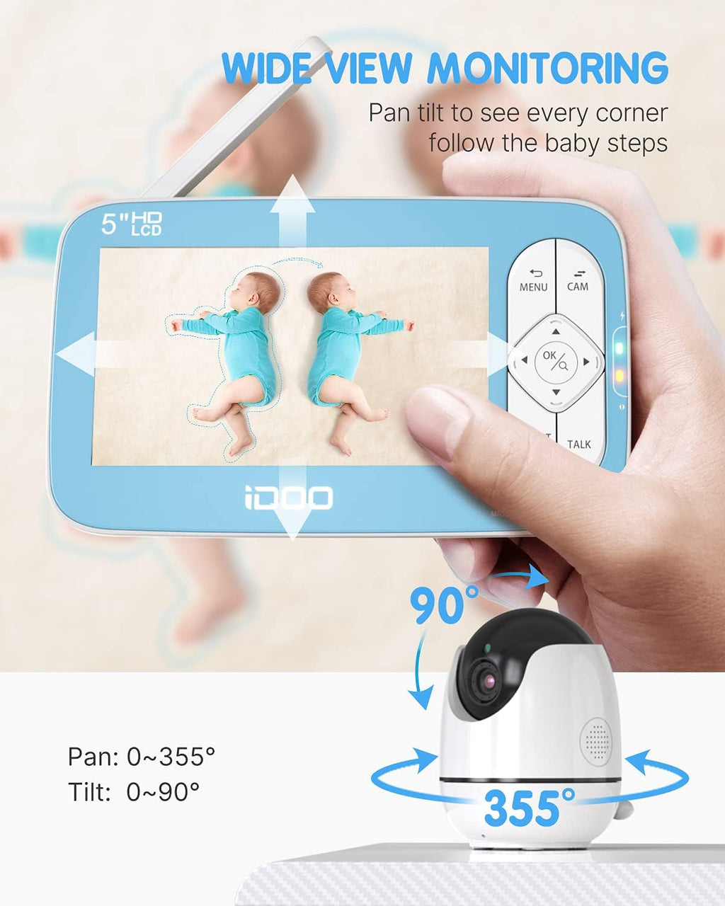 720P 5 HD Color Display Video Baby Monitor with Camera and Audio W649072