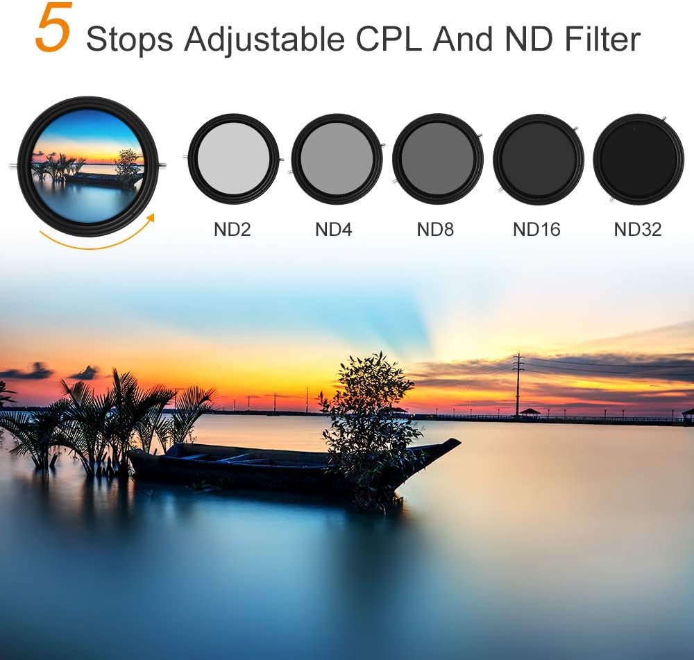 67mm Variable ND2-ND32 ND Filter and CPL Circular Polarizing Filter 2 in 1 A8964