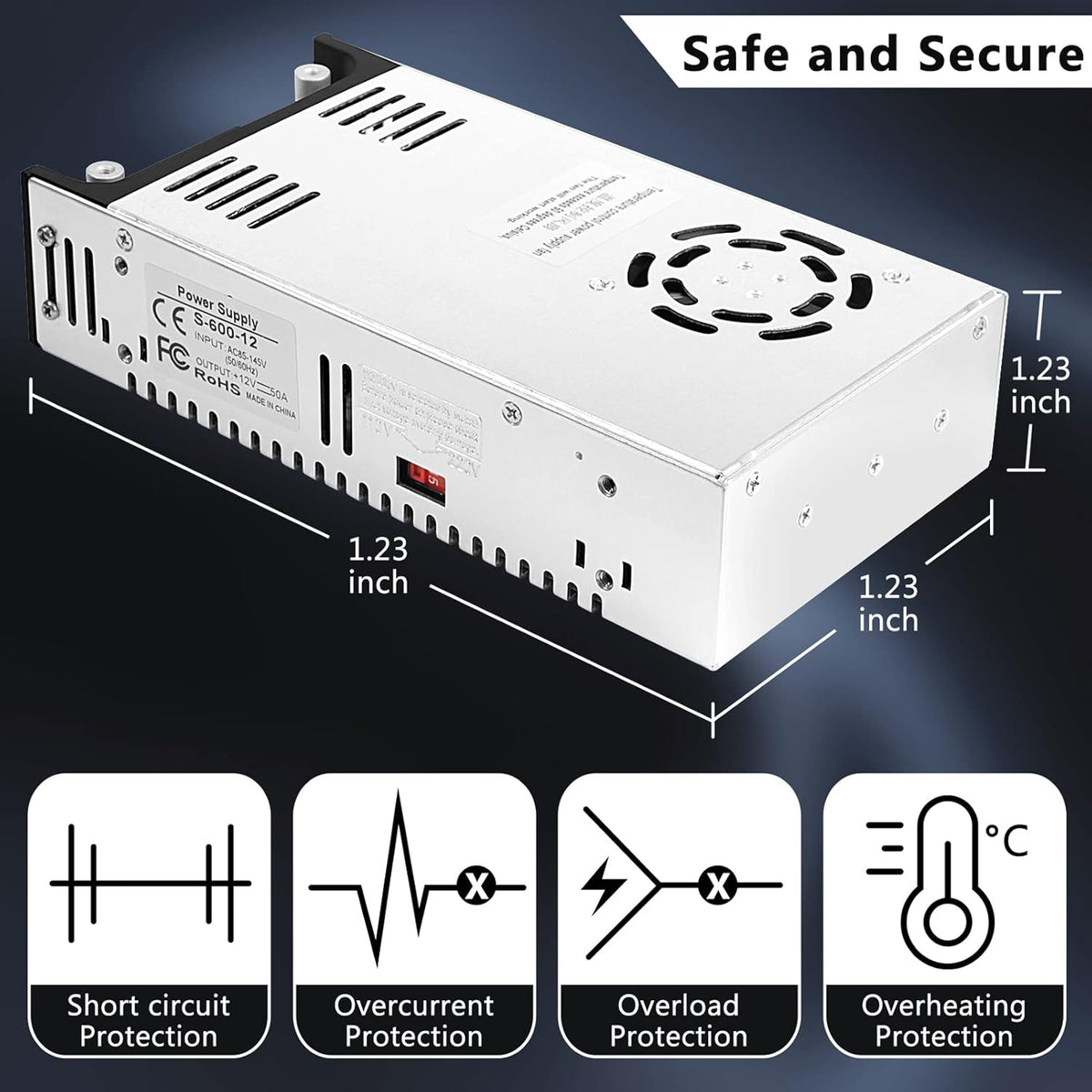 110V AC to 12V DC Converter Power Supply Adapter, 50A 600W, Pack of 2 Z287920
