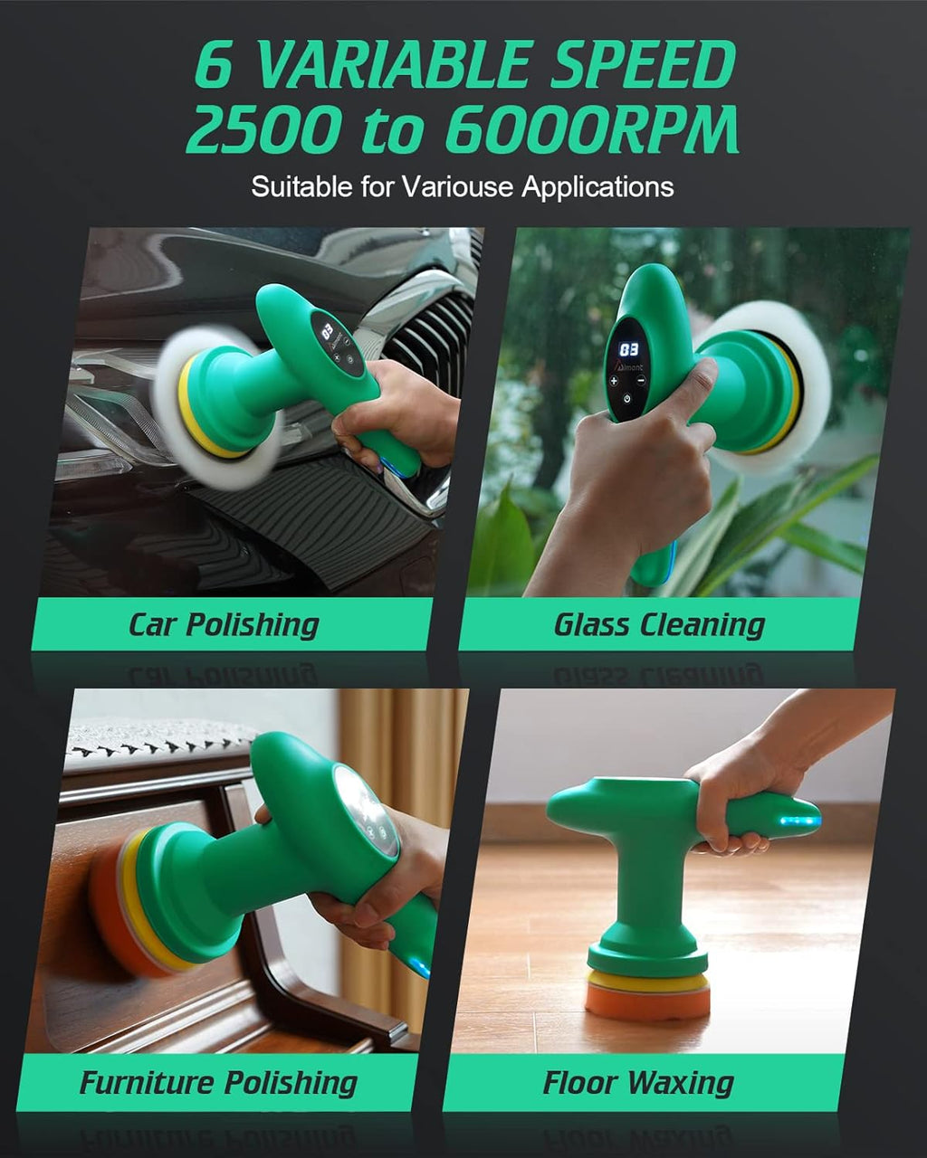 Cordless 4 inch Car Polisher with Touchscreen, 6 Speeds, Paste Wax & Pads, Pack of 2 O1773