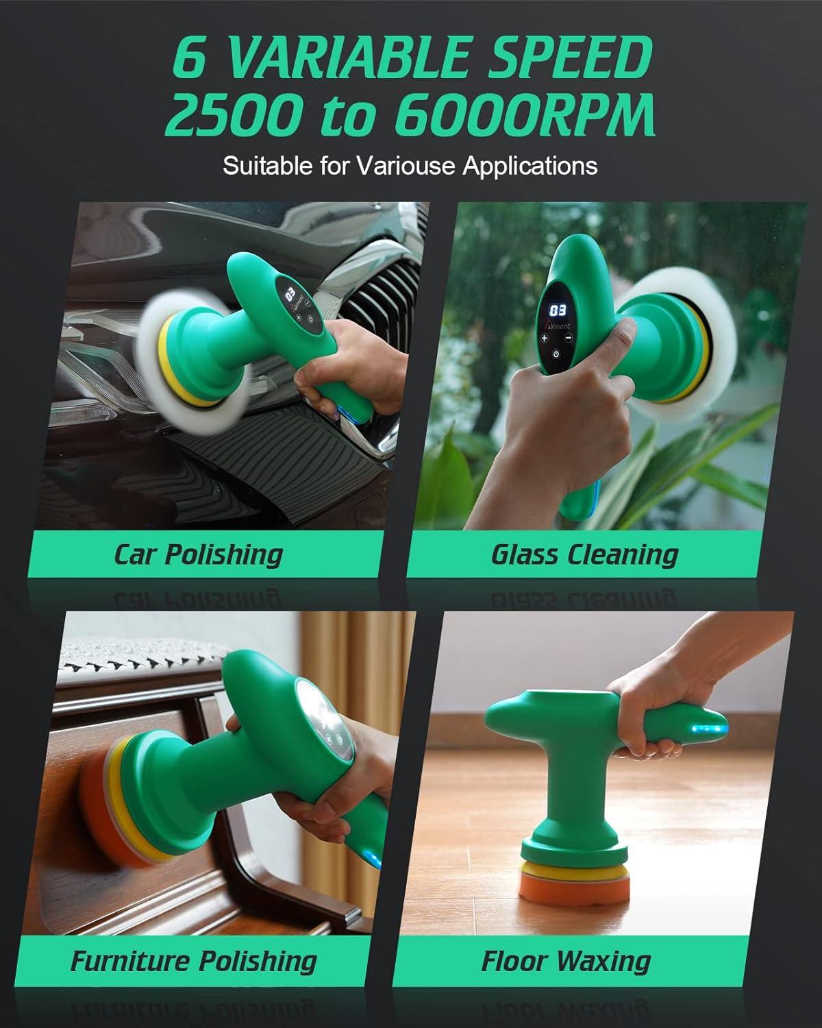 Cordless 4 inch Car Polisher with Touchscreen, 6 Speeds, Paste Wax & Pads, Pack of 2 O1773