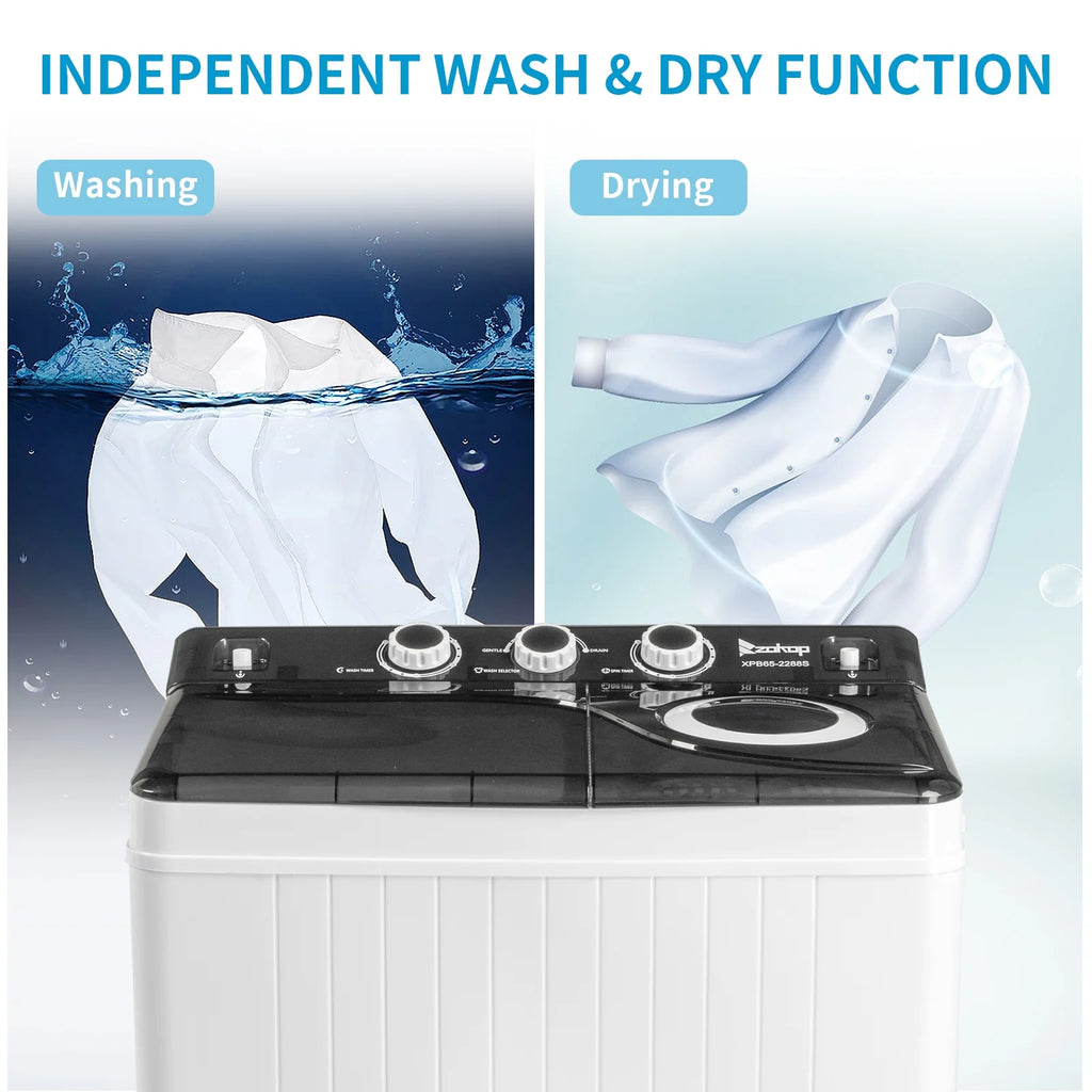 Semi-automatic Twin Tub Washing Machine with Built-in Drain Pump, 26Lbs, White&Black C830208