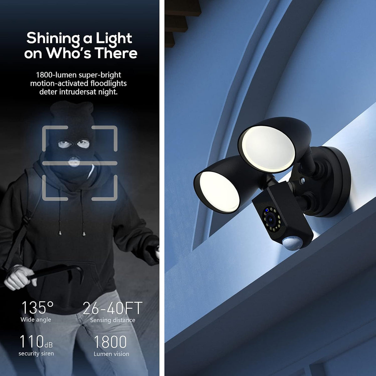 Smart Floodlight Camera with Motion Sensor Outdoor, 1080p HD, 2-Way Talk, IP65 Waterproof T849