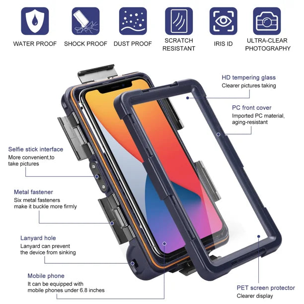 Waterproof Protective Case for Phones Up to 6.9 Inch with Lanyard X74412