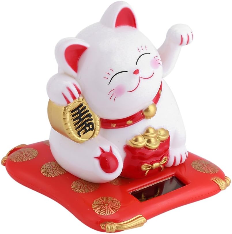 White Pack of 2 Solar Powered Waving Cat U806