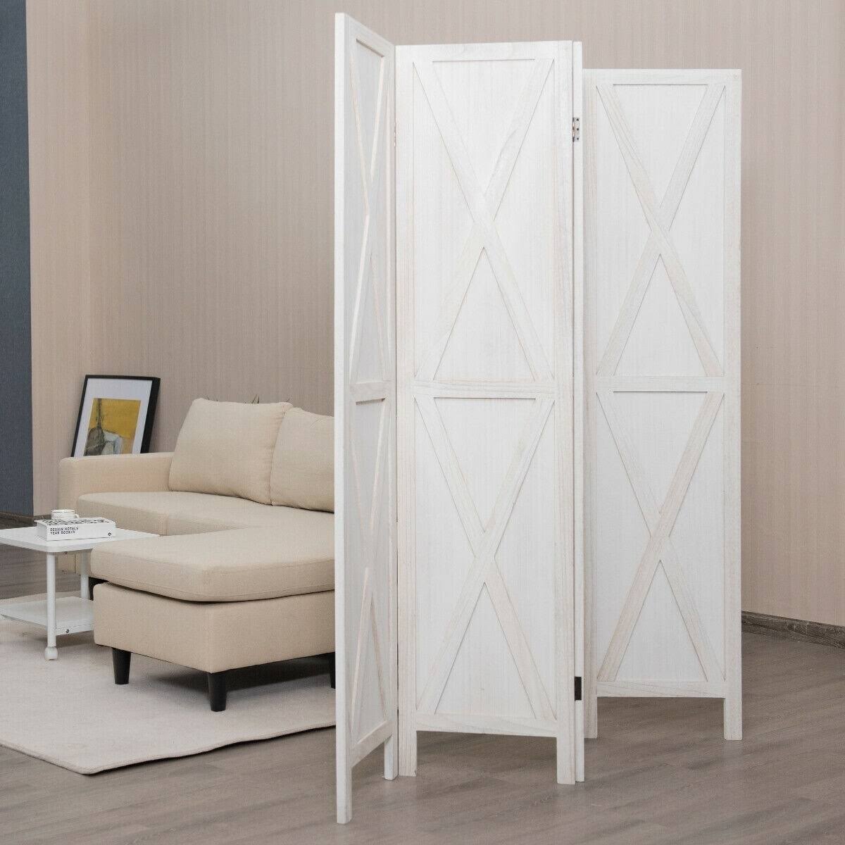 Brown 4 Panels Folding Wooden Room Divider S251