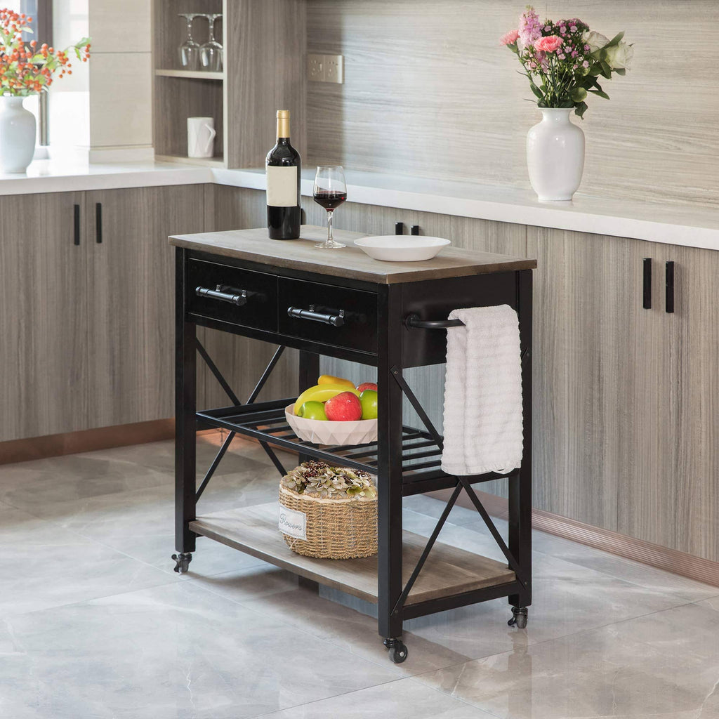 Black Farmhouse Kitchen Cart I632