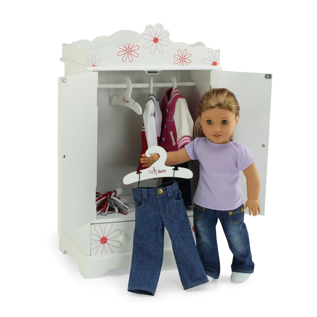 18 Inch Doll Clothes Storage Closet Armoire with 3 Notched Doll Clothes Hangers D96733