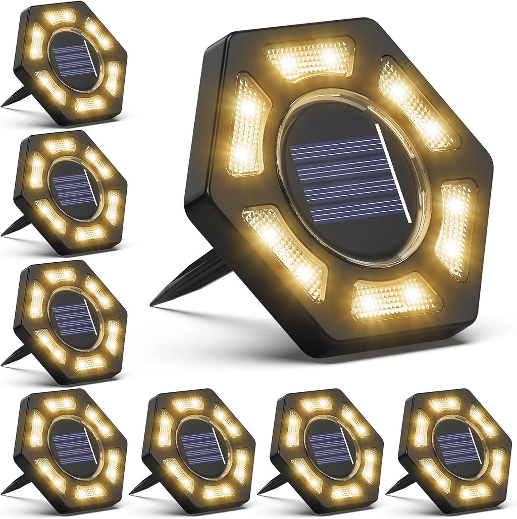 8 Pack Solar Disk Lights for Garden Pathway Warm White F984931