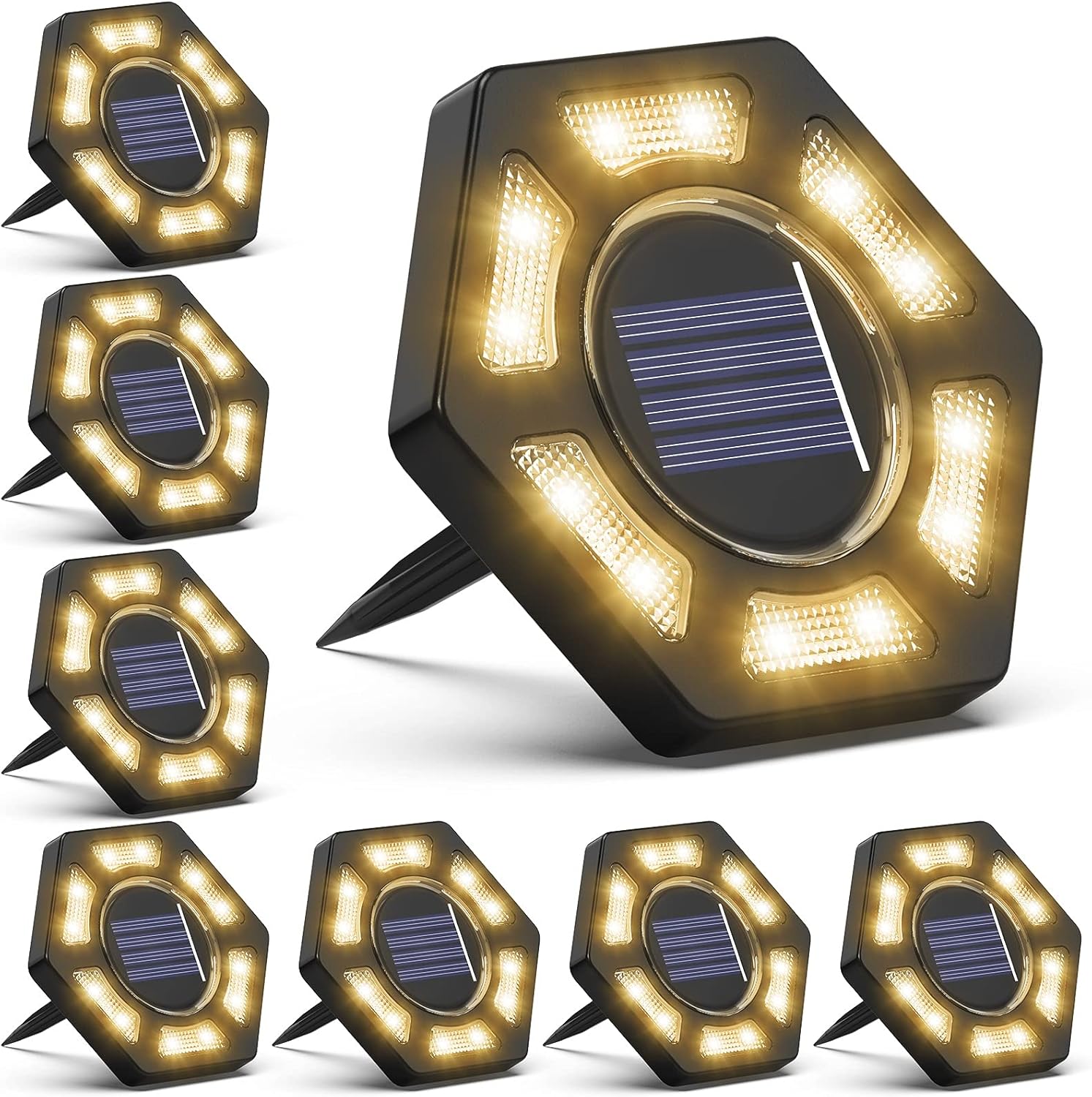 8 Pack Solar Disk Lights for Garden Pathway Warm White F984931