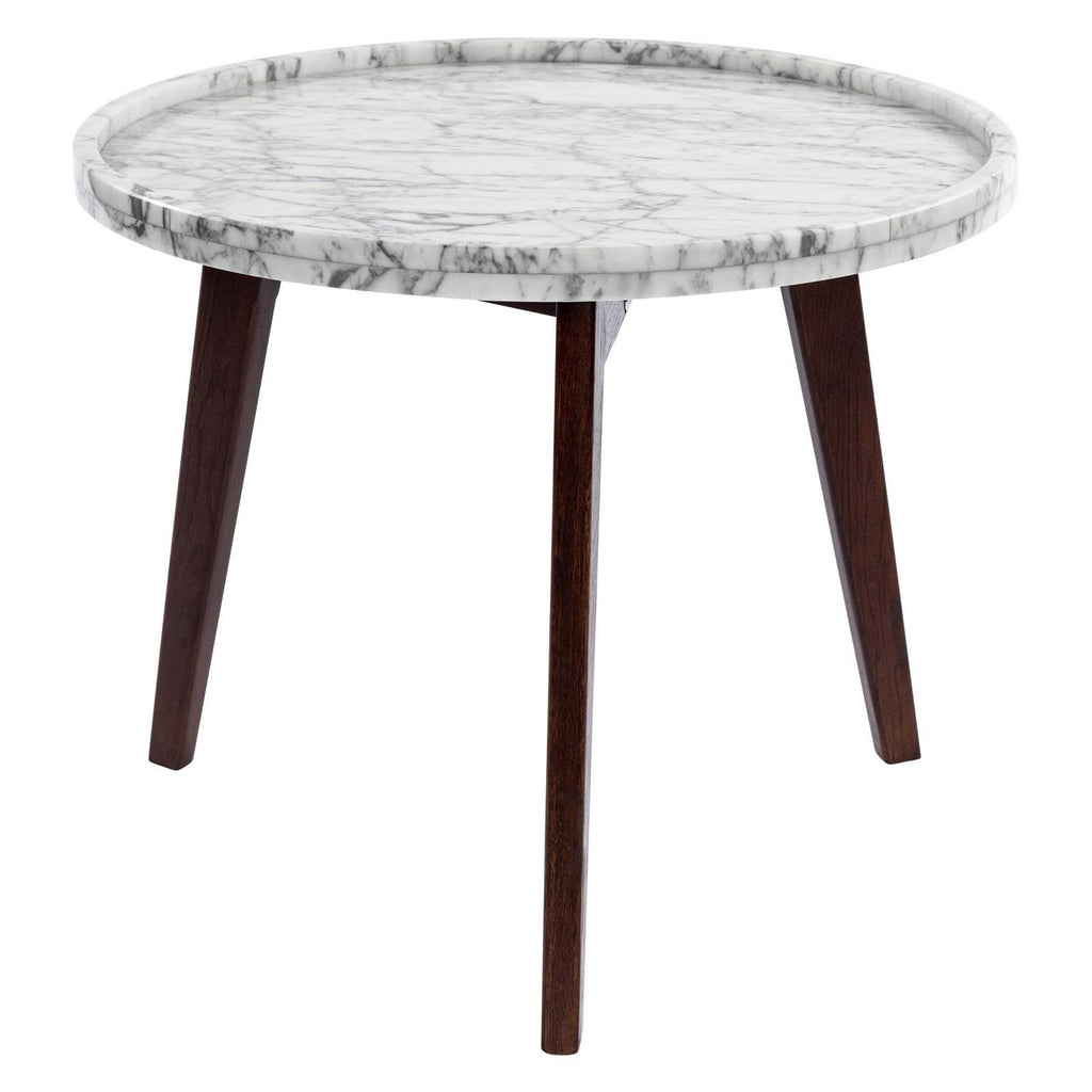 White Marble Side Table with Walnut Legs M615