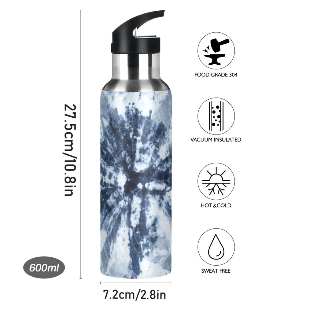 Tie-dye Blue Stainless Steel Insulated Water Bottle with Straw Lid H2723