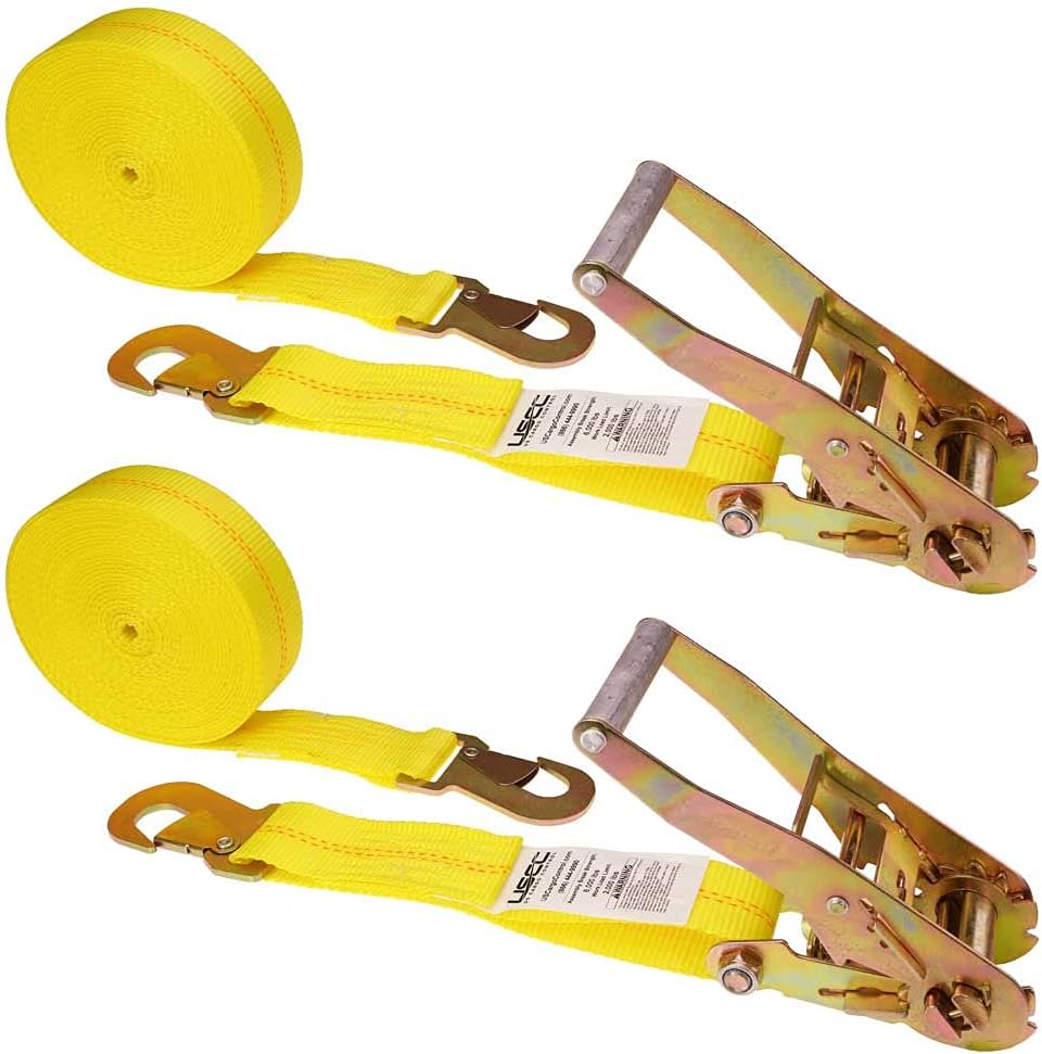 2 Pack 2 Inch x 27 Foot Yellow Ratchet Straps with Snap Hook D2912