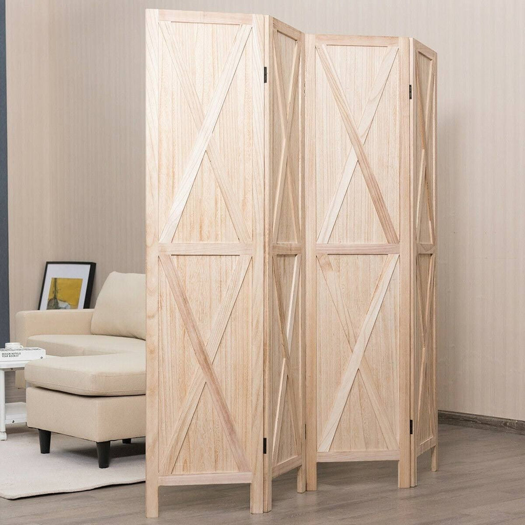 Brown 4 Panels Folding Wooden Room Divider S251