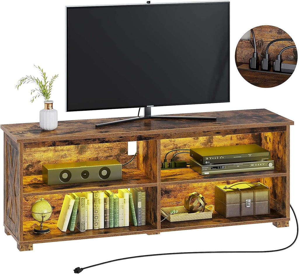 Rustic Brown TV Stand with Power Outlet and LED Lights P830116