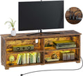Rustic Brown TV Stand with Power Outlet and LED Lights P830116