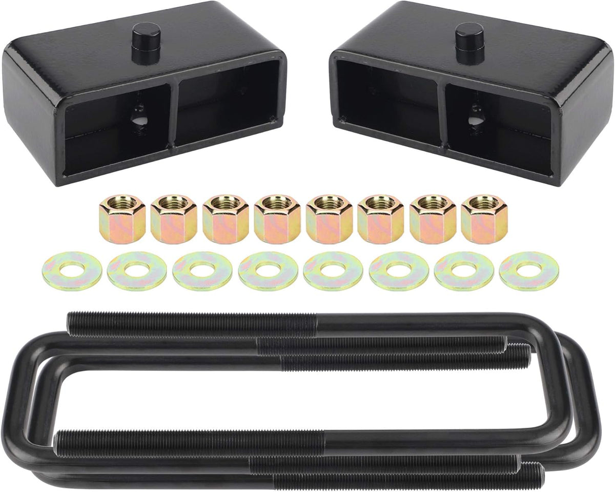 2'' Rear Black Leveling Lift Block Kit Square U-Bolts Pack of 2 S371273