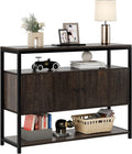 Walnut Brown 3-Tier Console Table with 2 Cabinet Doors S4085
