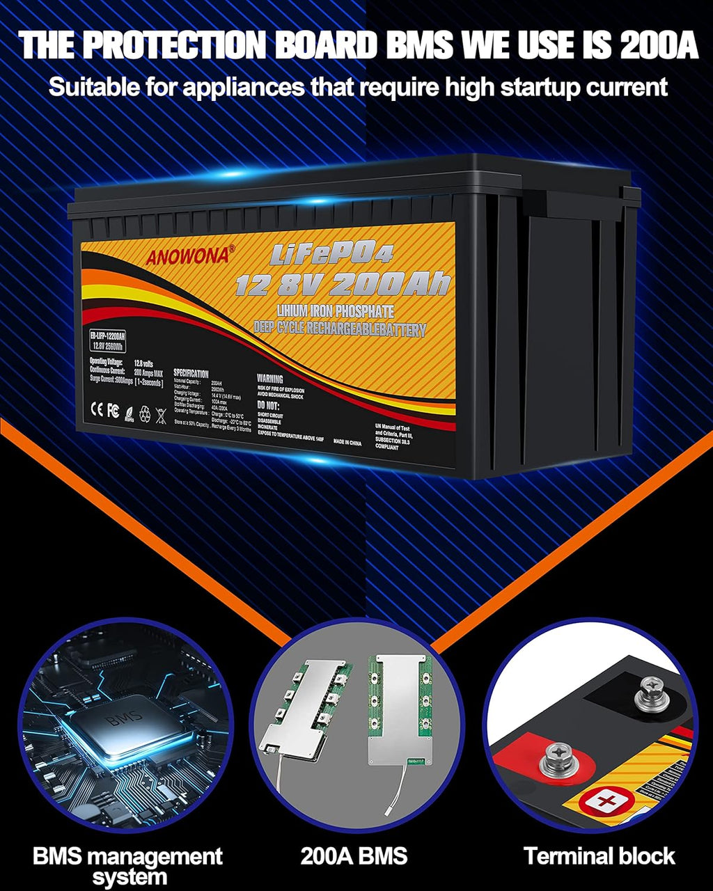 12.8V 100Ah LiFePO4 Deep Cycle Battery with 100A BMS I921