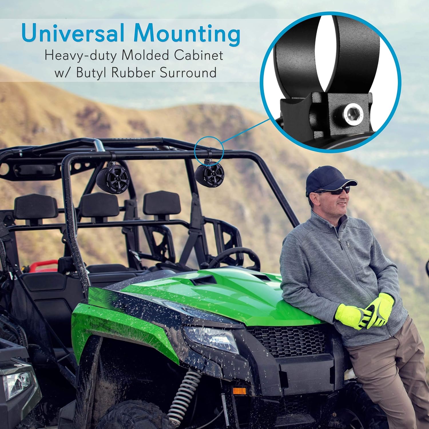 4” Waterproof Bluetooth Speakers with Amplified Speaker System for ATV/UTV, Aux Input, Marine Grade Weatherproof, 12V Vehicles N49094