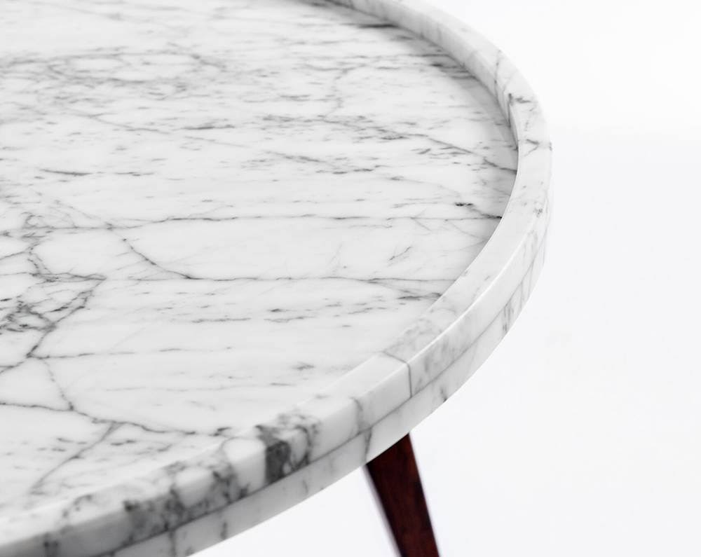 White Marble Side Table with Walnut Legs M615