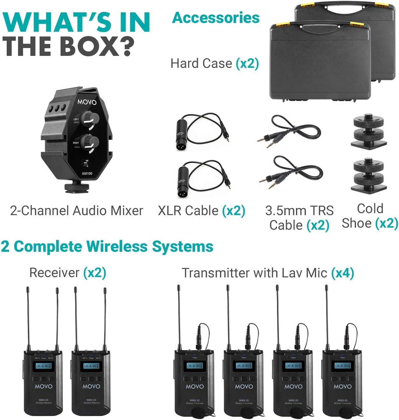 48-Channel UHF Wireless Lavalier Microphone System Bundle with 2-Ch Mixer, 2 Receivers, 4 Transmitters, and 4 Lapel Microphones S2820
