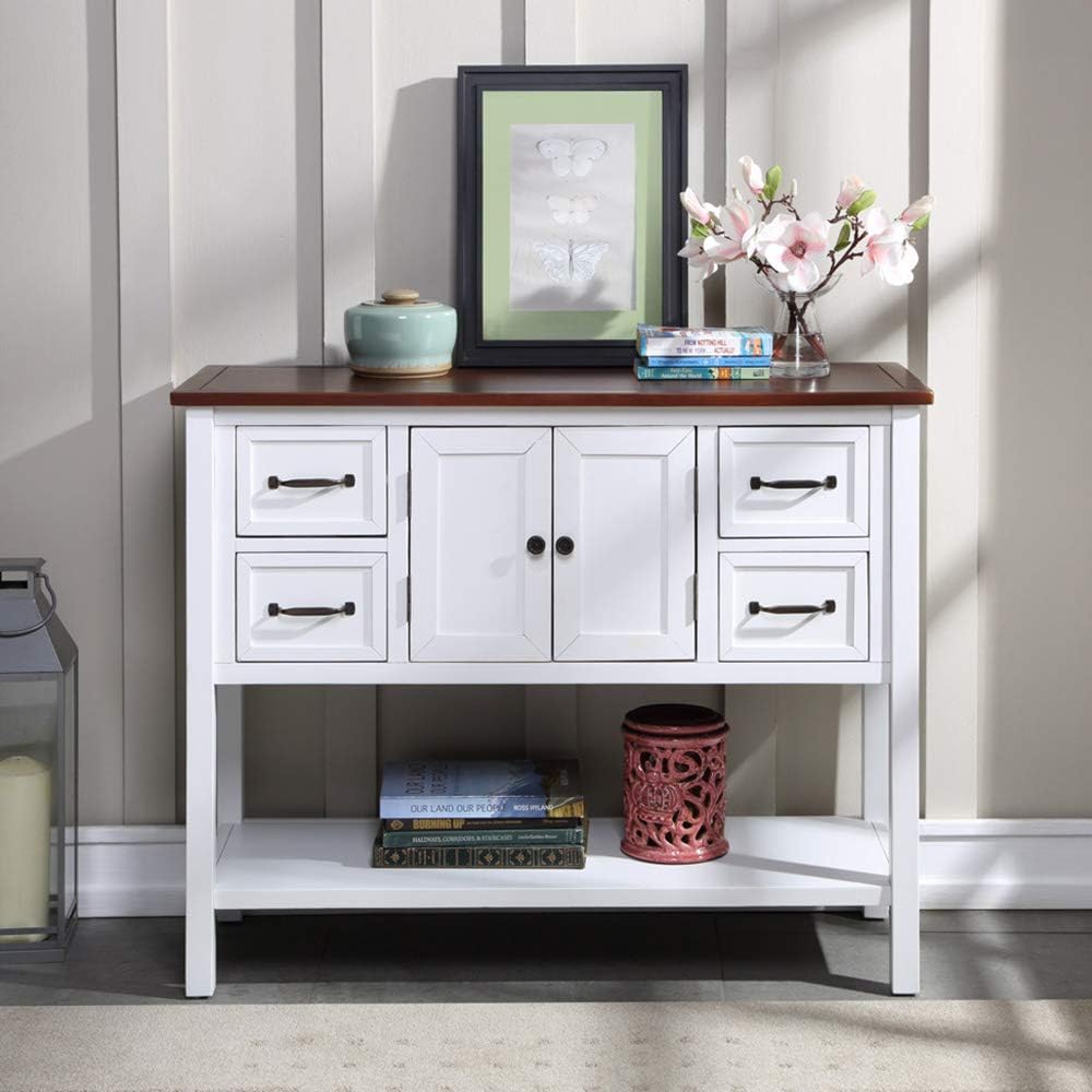 Modern Console Table with Drawers, Cabinet and Bottom Shelf F39373