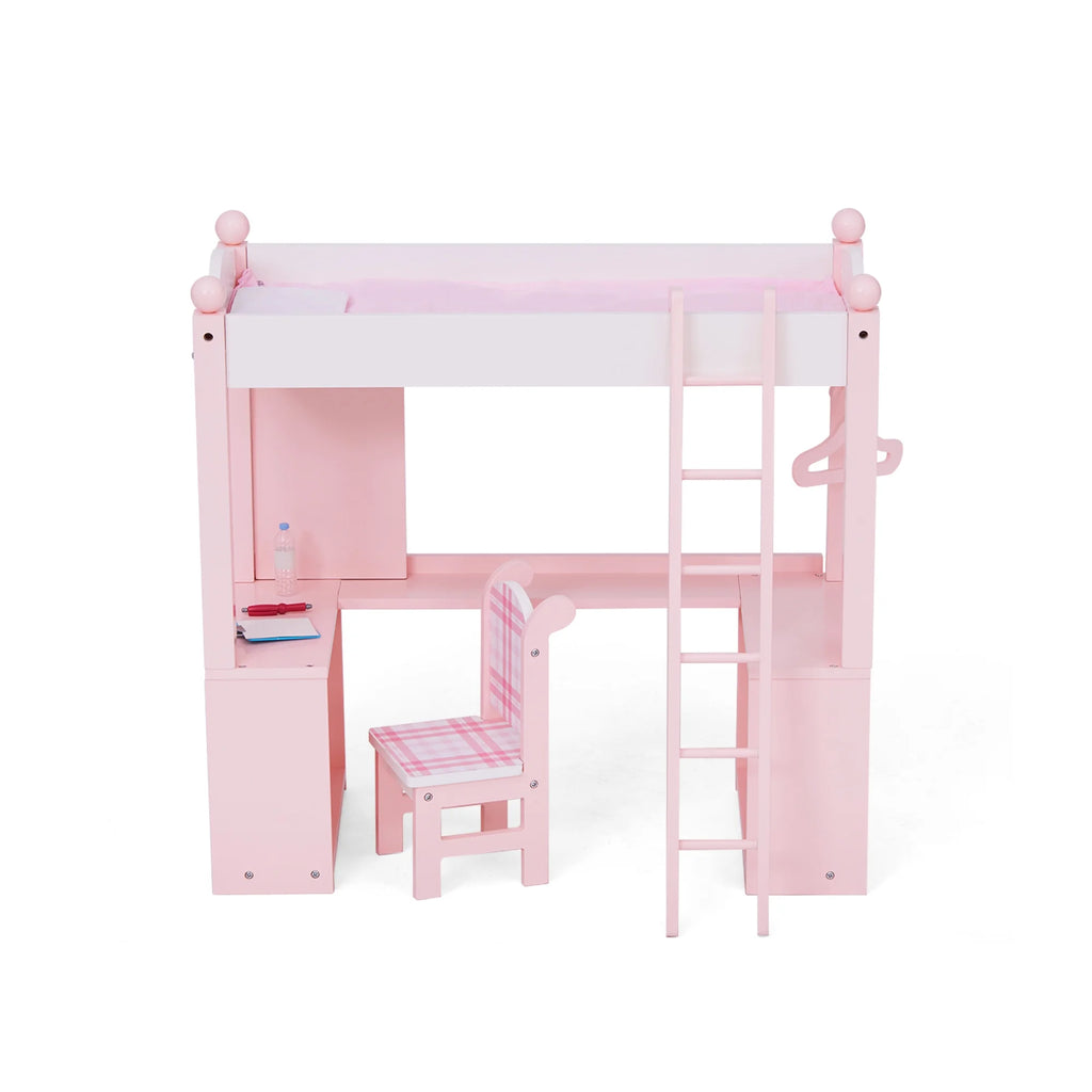 Pink Loft Bed, Desk, Chair, & Accessories for 18" Dolls I4101