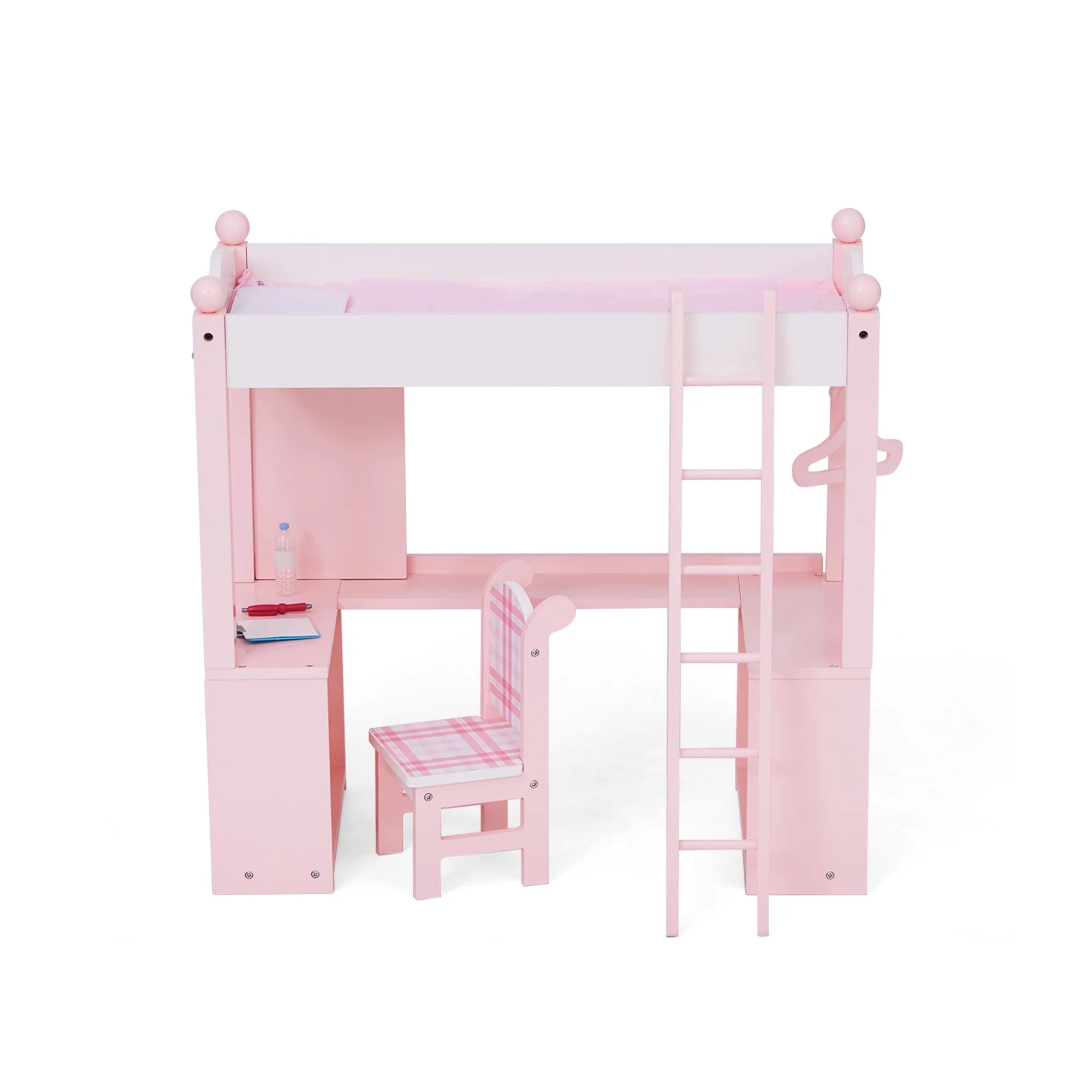 Pink Loft Bed, Desk, Chair, & Accessories for 18" Dolls I4101