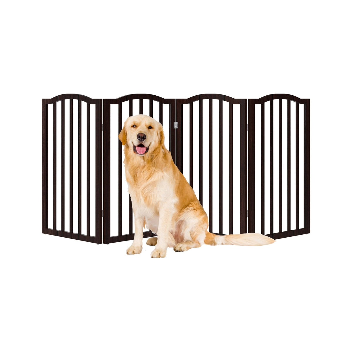 Freestanding 4-Panel Pet Gate Brown T3973