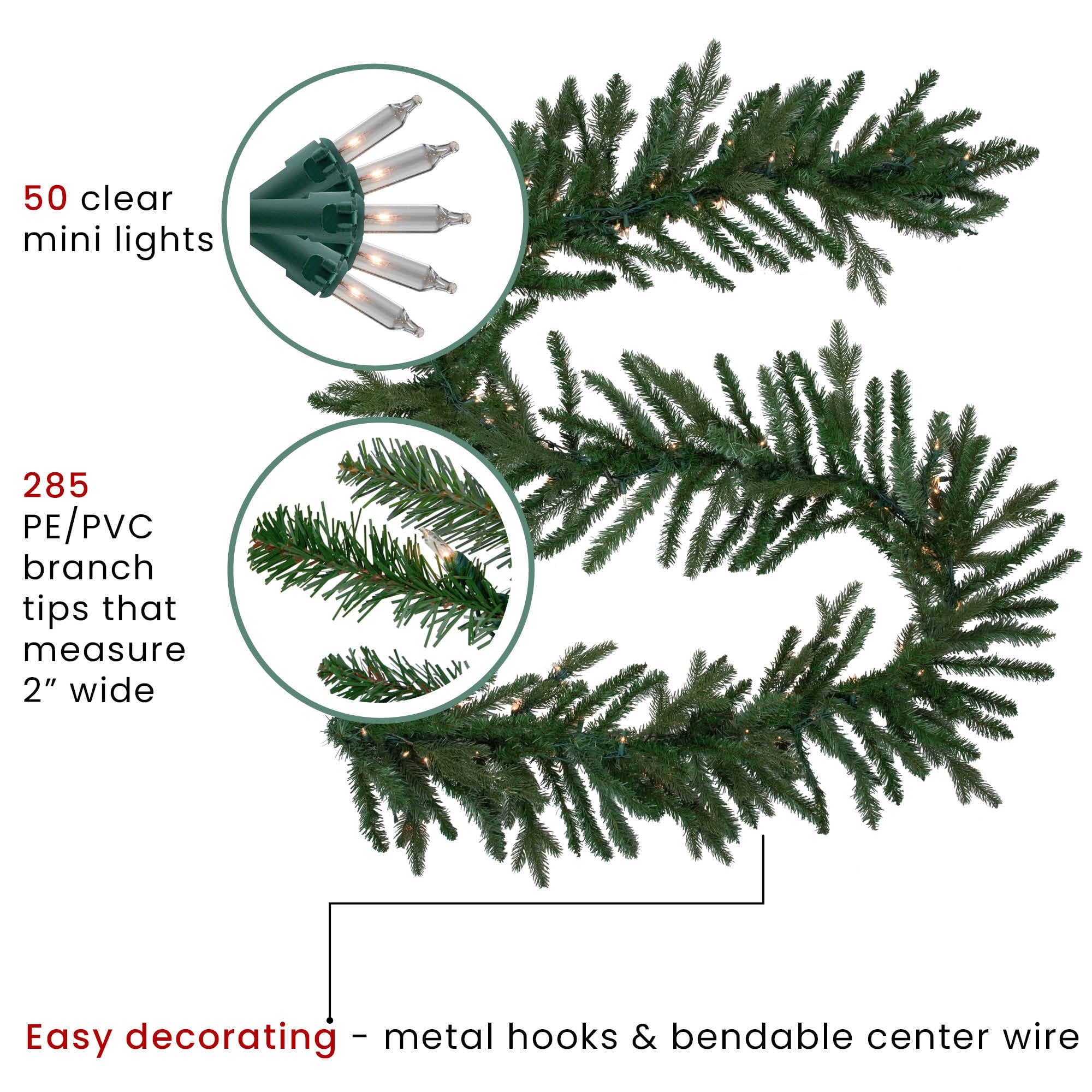 Pre-Lit Artificial Christmas Garland - 9' x 14" - Clear Lights T4652