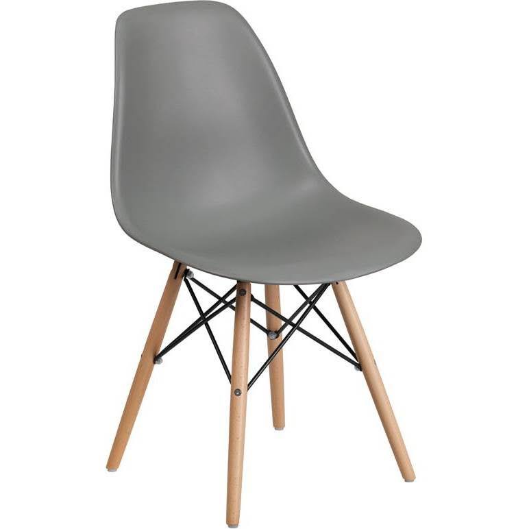 Moss Gray Plastic Chair with Wooden Legs O57869