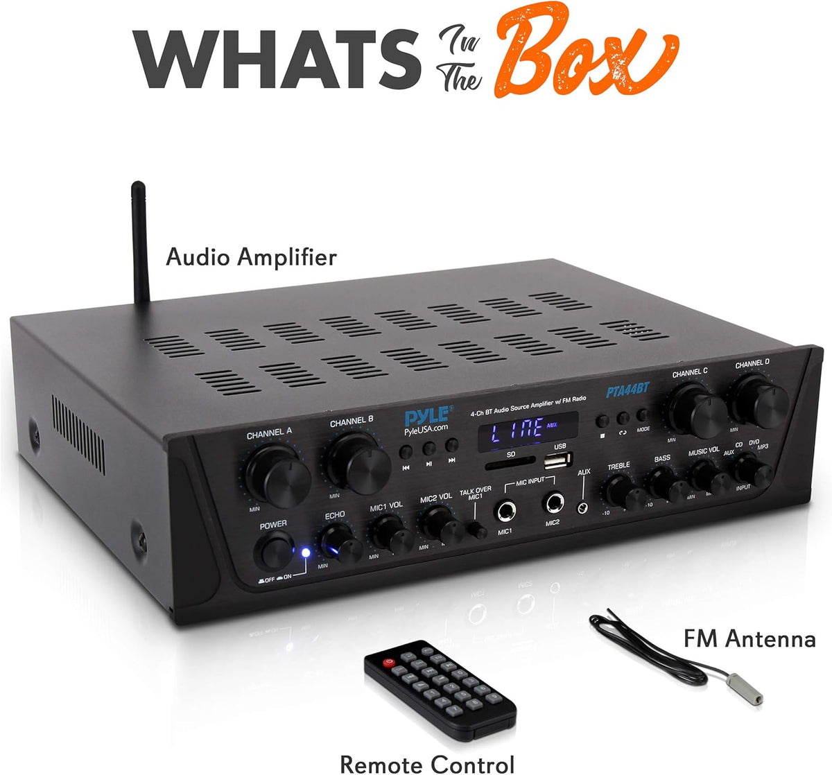500W 4 Channel Bluetooth Amplifier with AUX IN, FM, USB, Microphone IN L14998