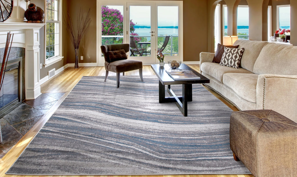 Marble Stripes Area Rug Grey/Blue 5'3"x7'3" Polypropylene N723