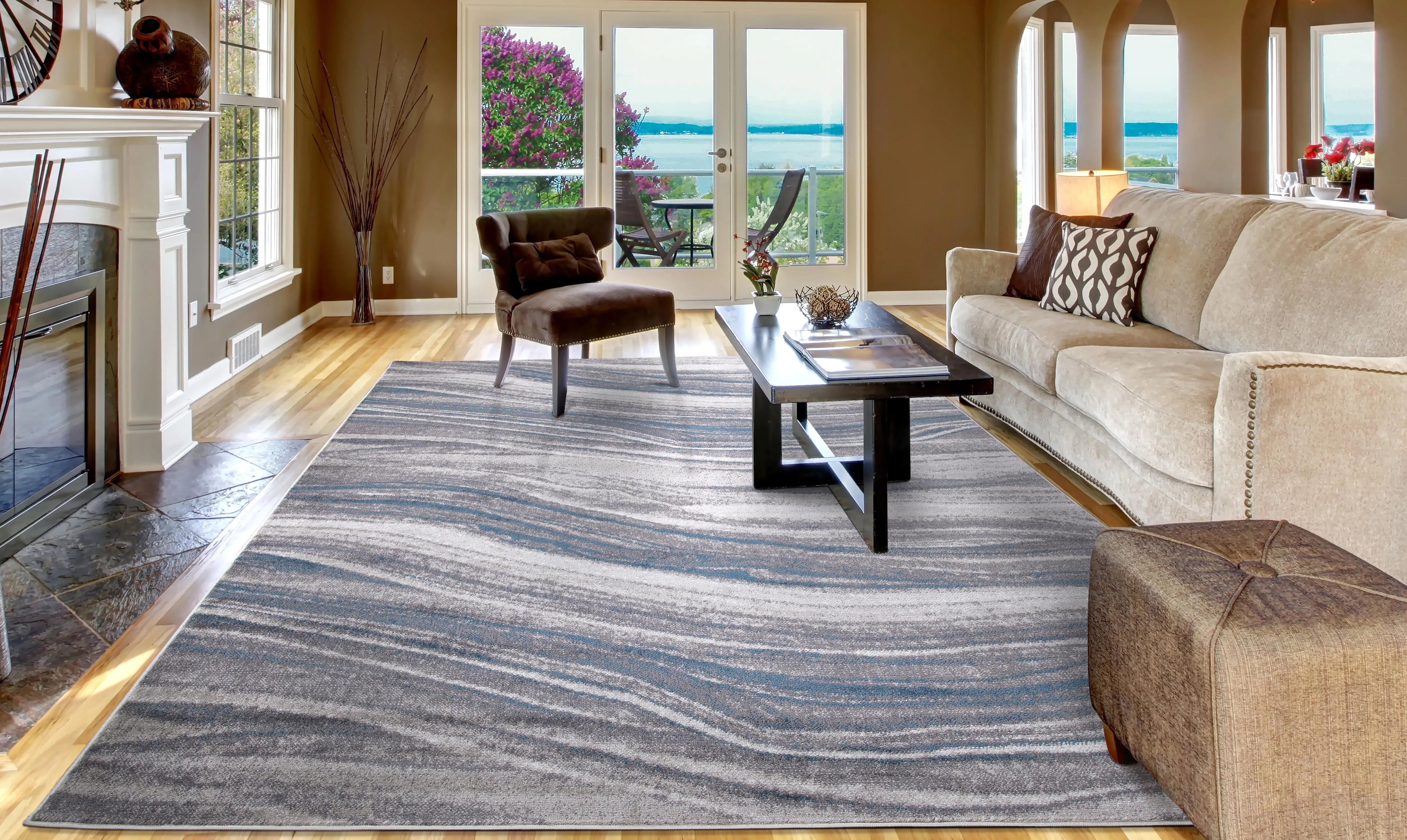 Marble Stripes Area Rug Grey/Blue 5'3"x7'3" Polypropylene N723