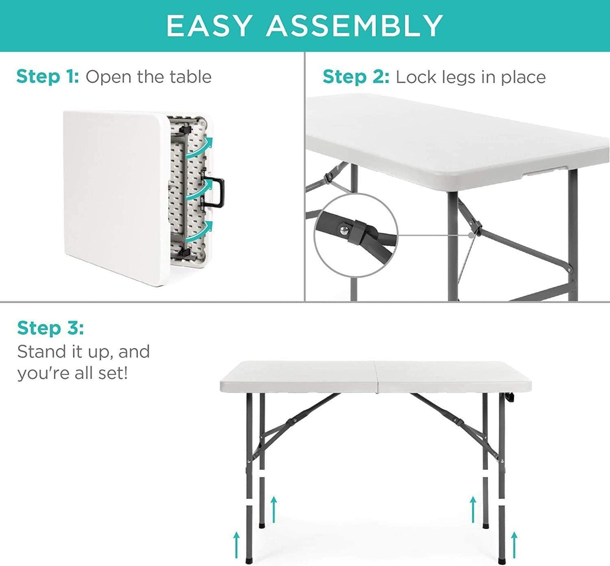 4ft Fold-in-Half Plastic Folding Utility Table N677690
