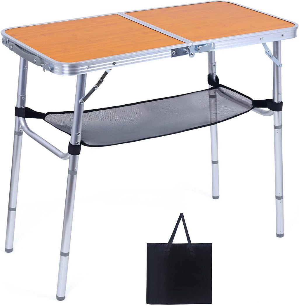 Folding Camping Table with Storage, Adjustable Height, Lightweight, 31.5x15.7 G9393