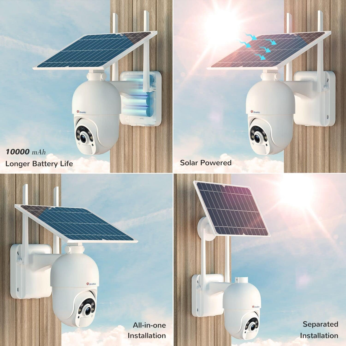 Solar Security Camera Outdoor Wireless WiFi Pan Tilt 1080P Color Night Vision with 10000mAh Rechargeable Battery A442714