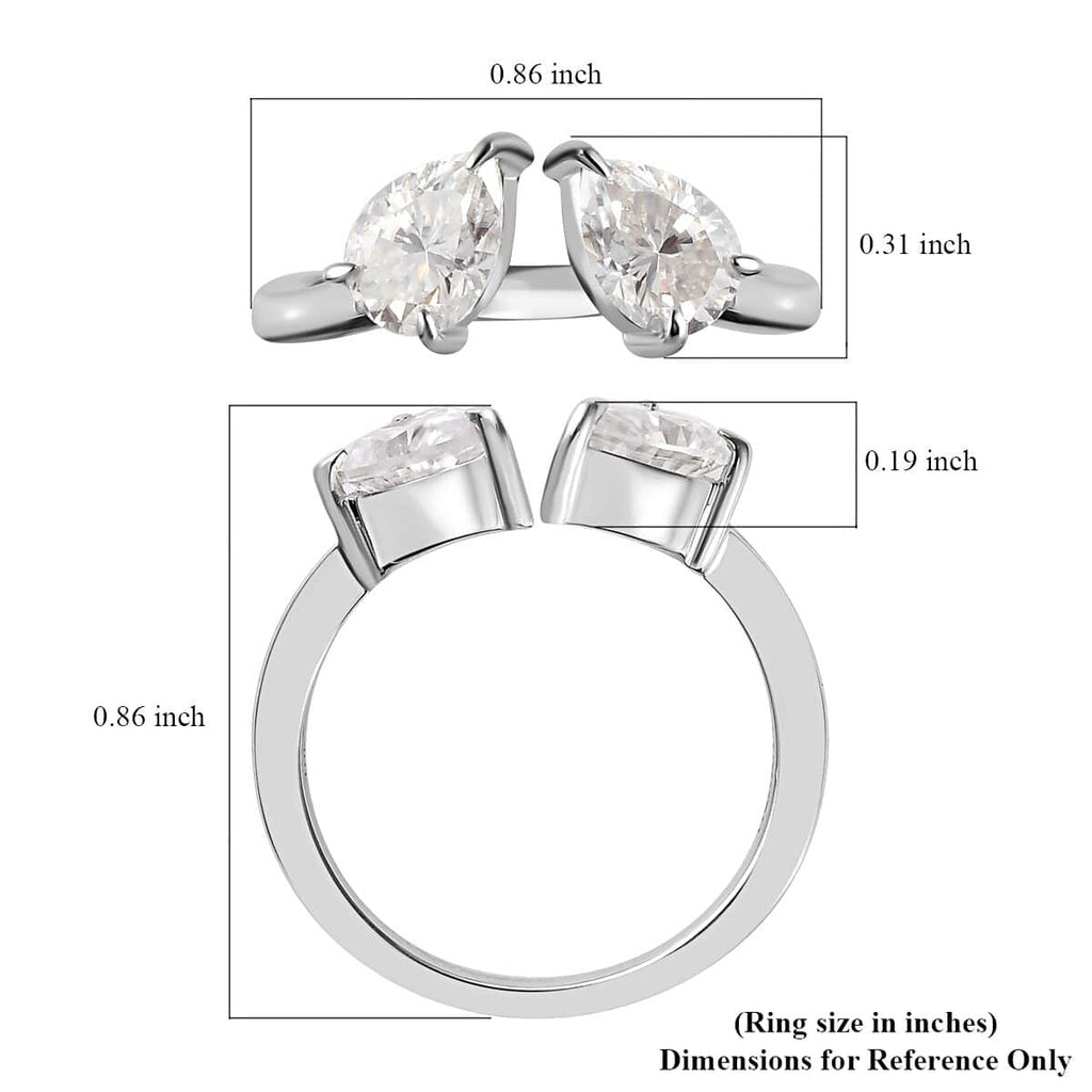 Moissanite Pear 10K White Gold Bypass Openable Tear Drop Ring Size 8 Ct 1.15 D850