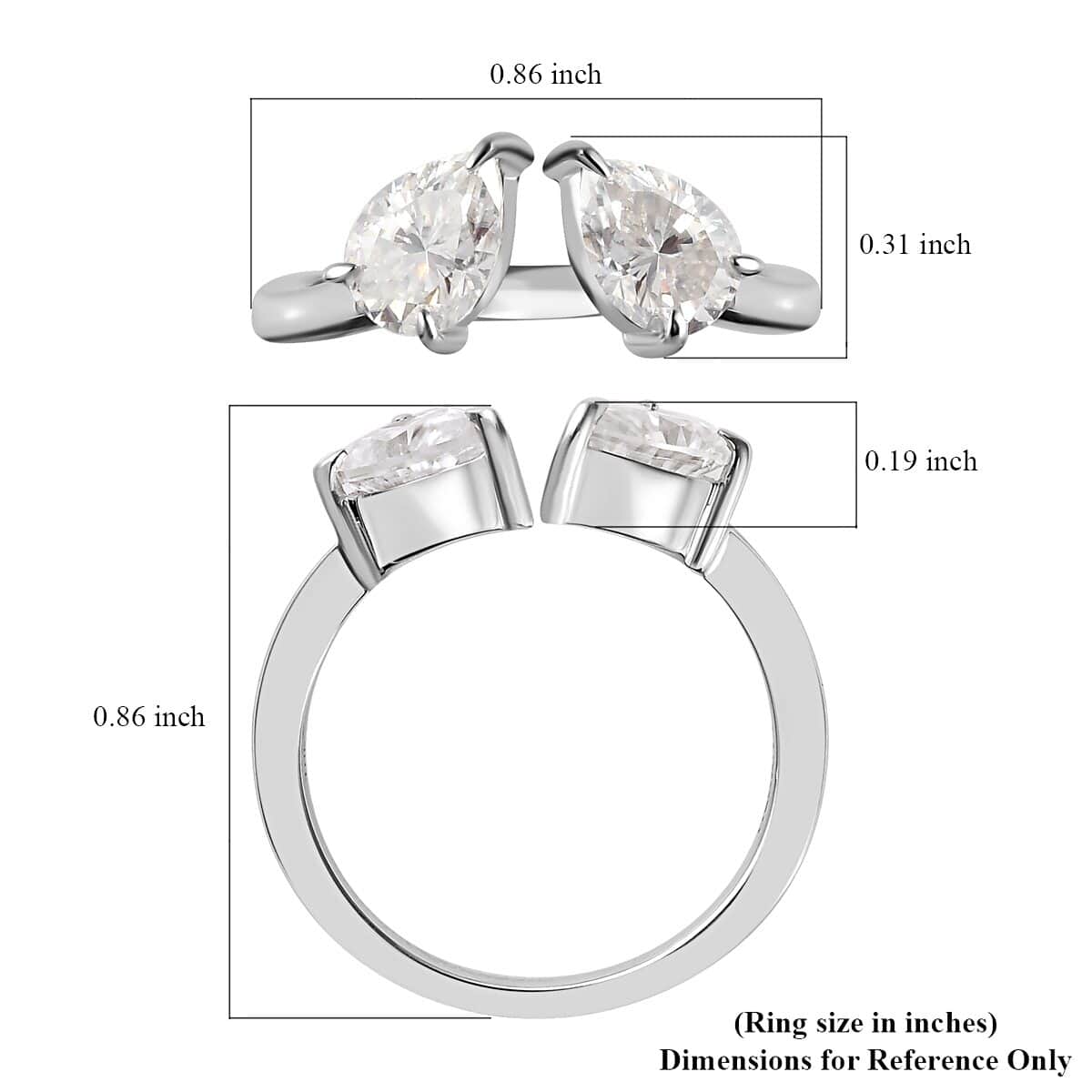 Moissanite Pear 10K White Gold Bypass Openable Tear Drop Ring Size 8 Ct 1.15 D850