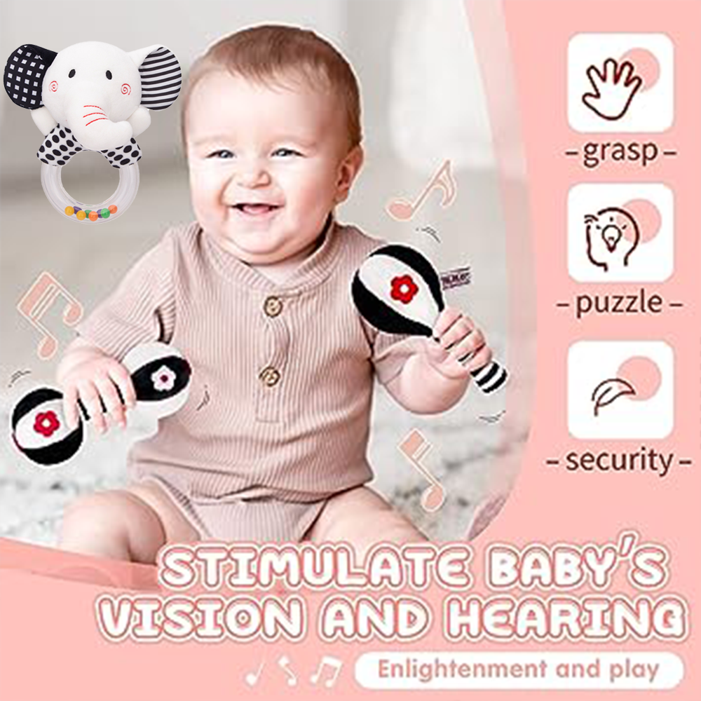 3Pcs Black & White Baby Rattles Set Plush Rattle Toy S4825