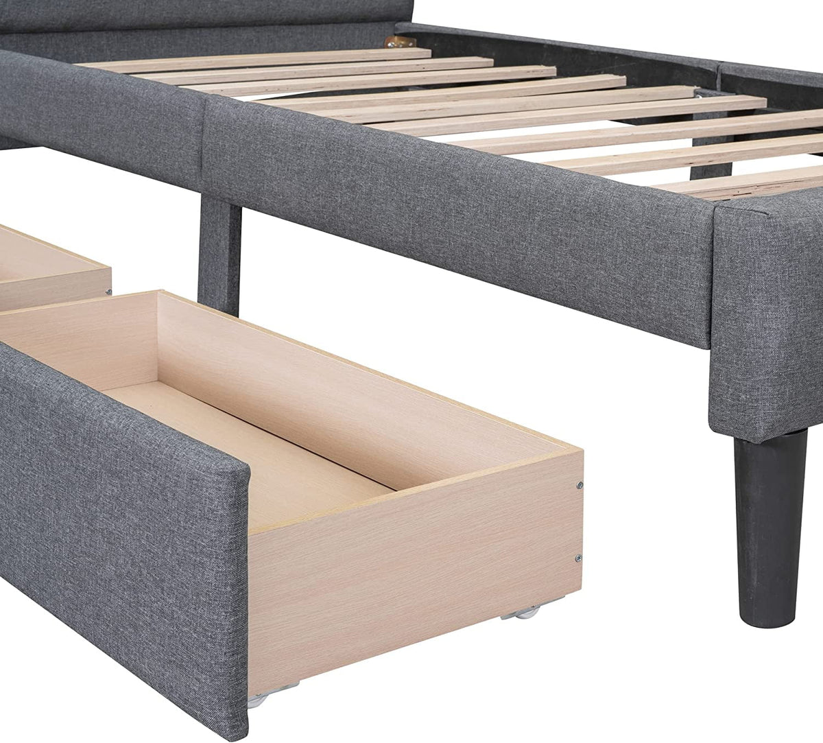 Beige Twin Size Upholstered Bed Frame with Headboard and Storage Underneath U2777