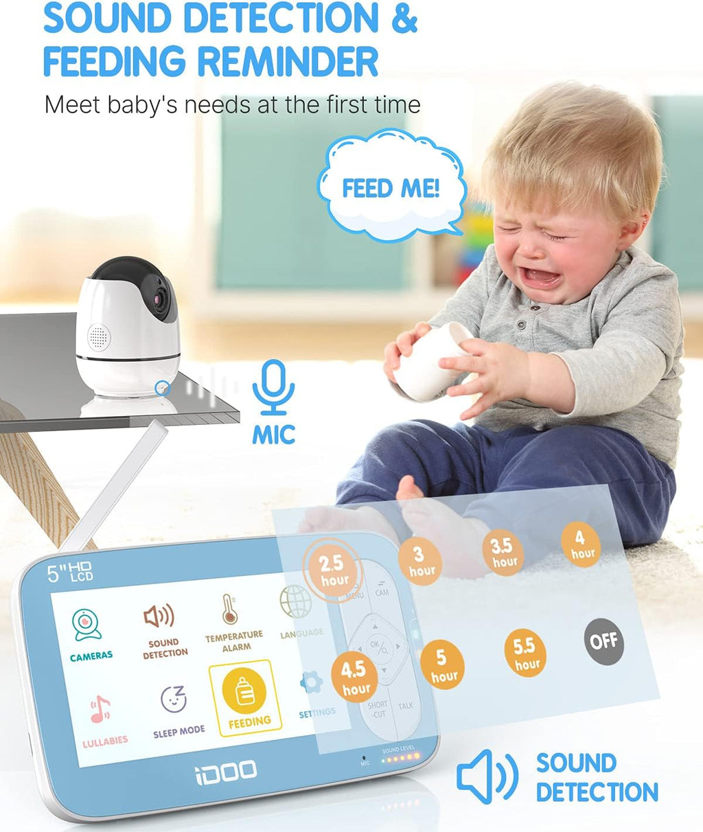720P 5 HD Color Display Video Baby Monitor with Camera and Audio W649072