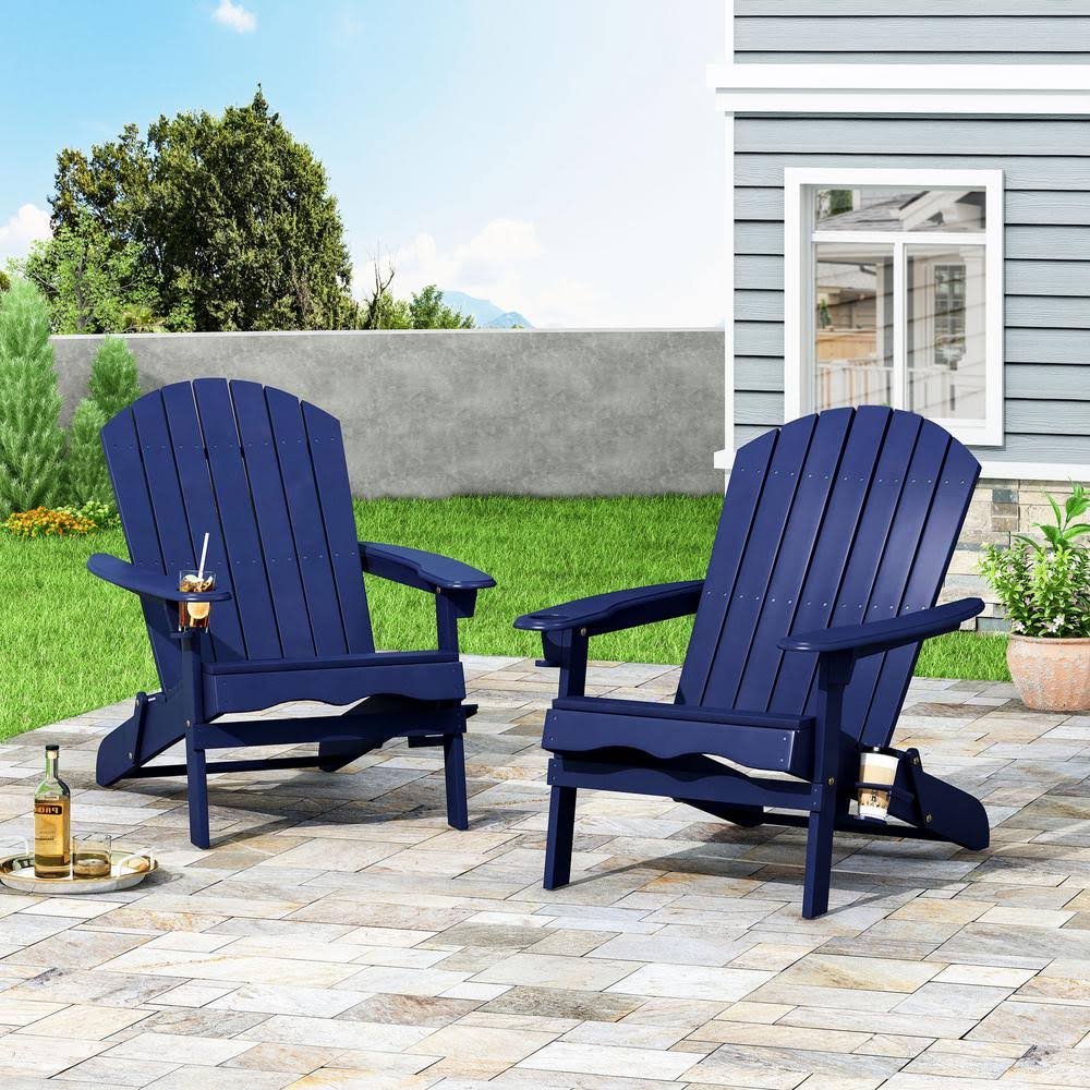 Acacia Wood Folding Adirondack Chairs (Set of 2) Navy Blue P24679