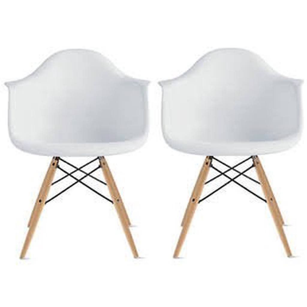 White Eiffel Dining Chair with Natural Wood Legs B341