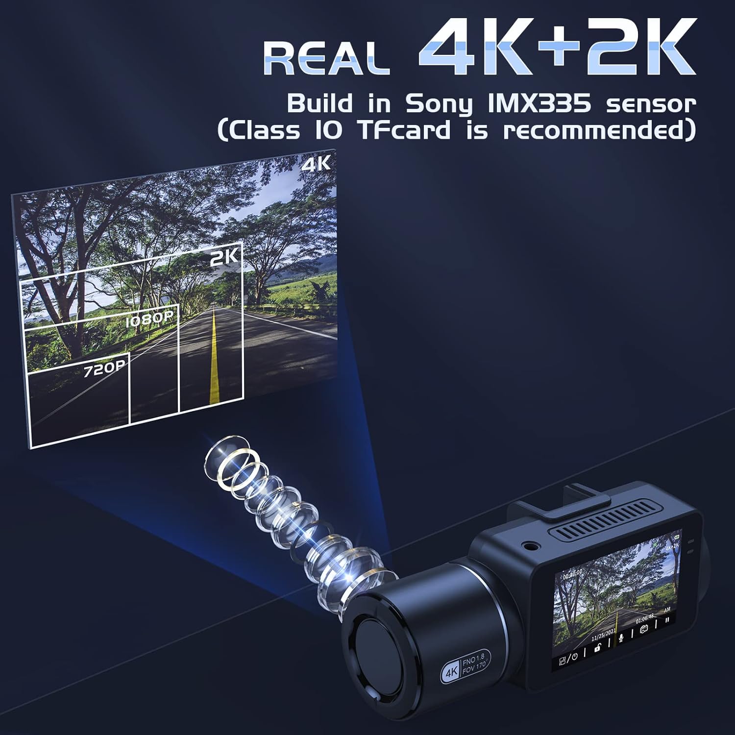 Dual Dash Camera with Front 4K Camera and Rear 2K Camera P531824